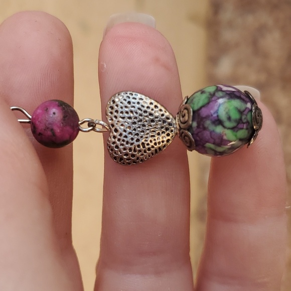 New Rainbow Jasper & Ruby In Fuchsite Ball Silver Heart Pendant. - Picture 4 of 12